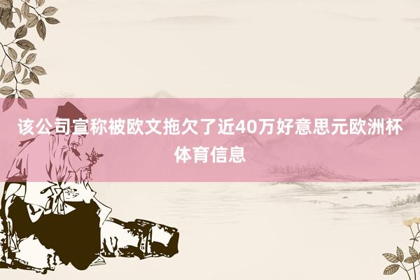 该公司宣称被欧文拖欠了近40万好意思元欧洲杯体育信息