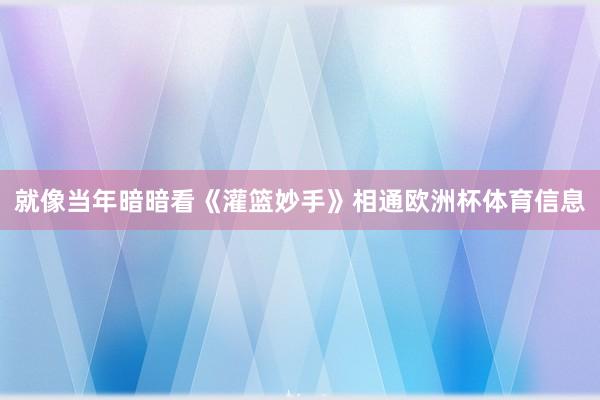 就像当年暗暗看《灌篮妙手》相通欧洲杯体育信息