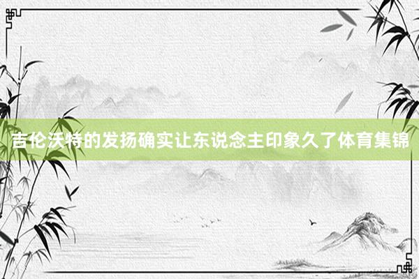 吉伦沃特的发扬确实让东说念主印象久了体育集锦