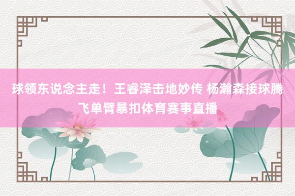 球领东说念主走！王睿泽击地妙传 杨瀚森接球腾飞单臂暴扣体育赛事直播