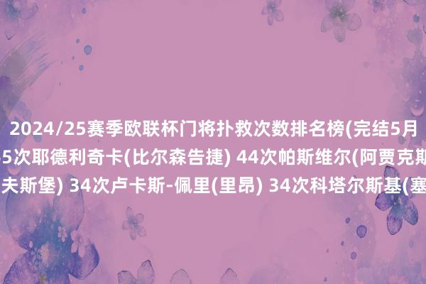 2024/25赛季欧联杯门将扑救次数排名榜(完结5月9日)海金(博德能干) 65次耶德利奇卡(比尔森告捷) 44次帕斯维尔(阿贾克斯) 37次彼得松(埃尔夫斯堡) 34次卢卡斯-佩里(里昂) 34次科塔尔斯基(塞萨洛尼基) 32次特尔诺瓦努(布加勒斯特星) 32次奥纳纳(曼联) 31次布什昌(基辅迪纳摩) 30次翁纳施塔尔(特温特) 29次体育赛事直播