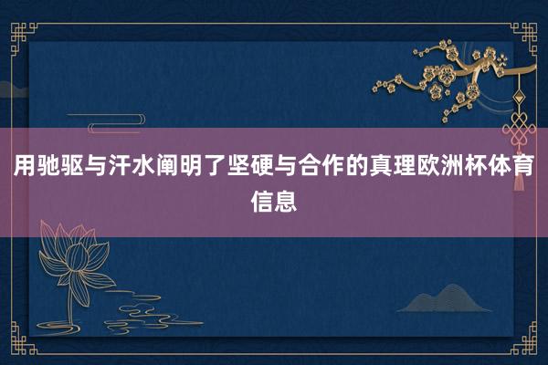 用驰驱与汗水阐明了坚硬与合作的真理欧洲杯体育信息
