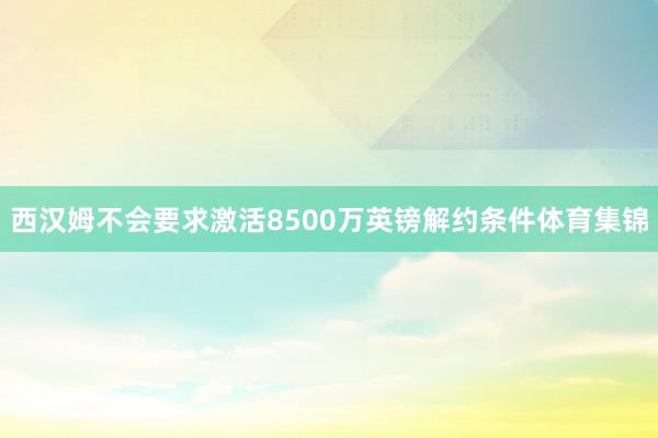 西汉姆不会要求激活8500万英镑解约条件体育集锦
