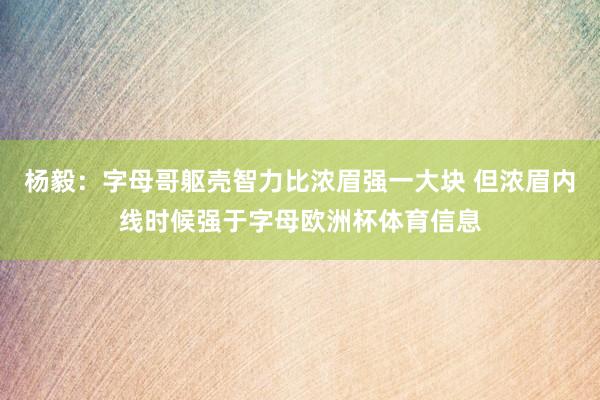 杨毅：字母哥躯壳智力比浓眉强一大块 但浓眉内线时候强于字母欧洲杯体育信息