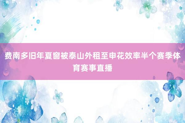费南多旧年夏窗被泰山外租至申花效率半个赛季体育赛事直播
